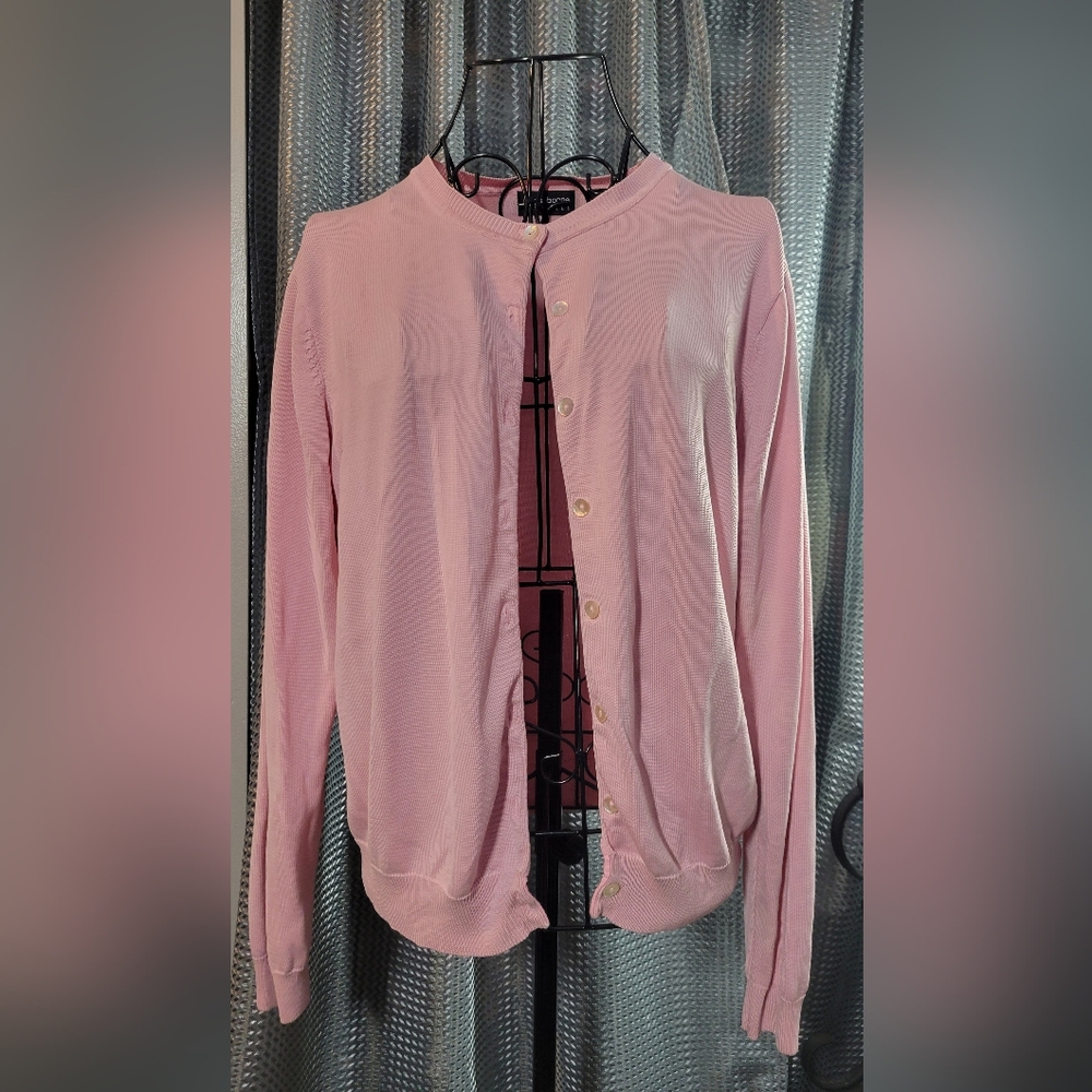100% Silk Liz Claiborne Pink Button-Front Cardigan